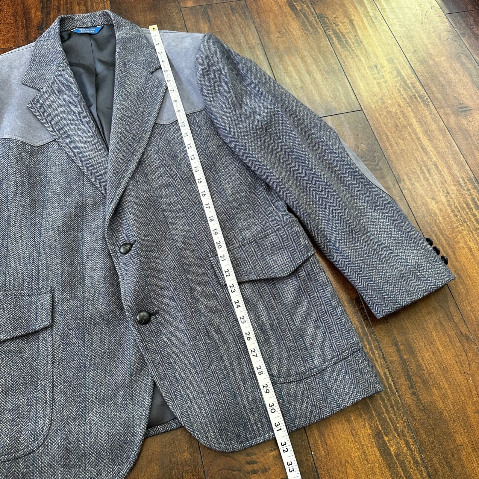 VTG Pendleton Blazer Men's 44 Wool Sport Coat USA Blue Gray Knit Button-Up 70s