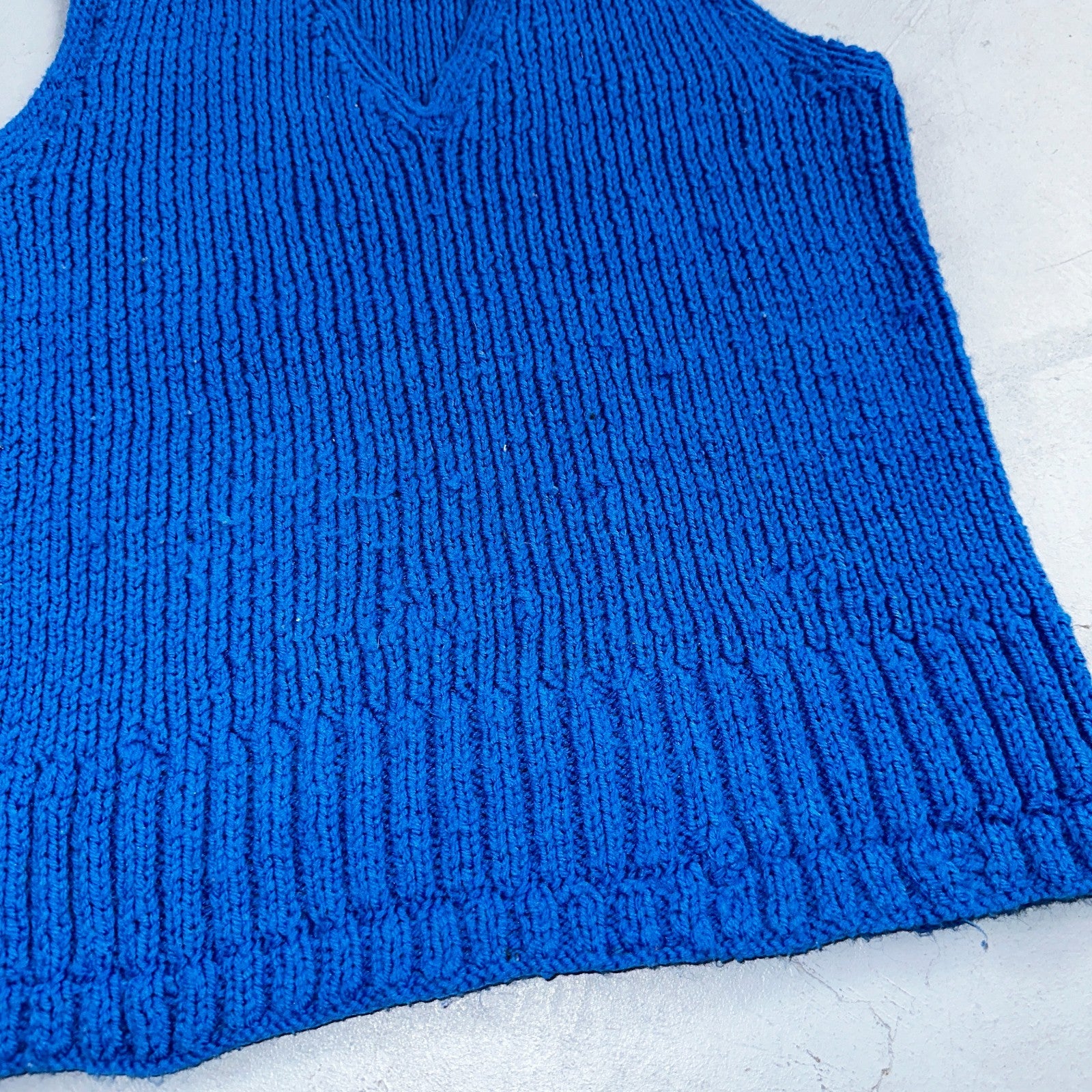 VTG Blue Vest Knitted Sleeveless Sweater Pullover Handmade Knit 70s 1970s