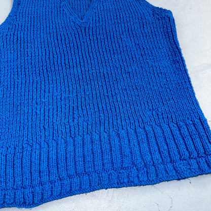 VTG Blue Vest Knitted Sleeveless Sweater Pullover Handmade Knit 70s 1970s