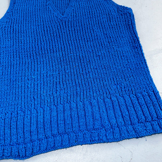 VTG Blue Vest Knitted Sleeveless Sweater Pullover Handmade Knit 70s 1970s