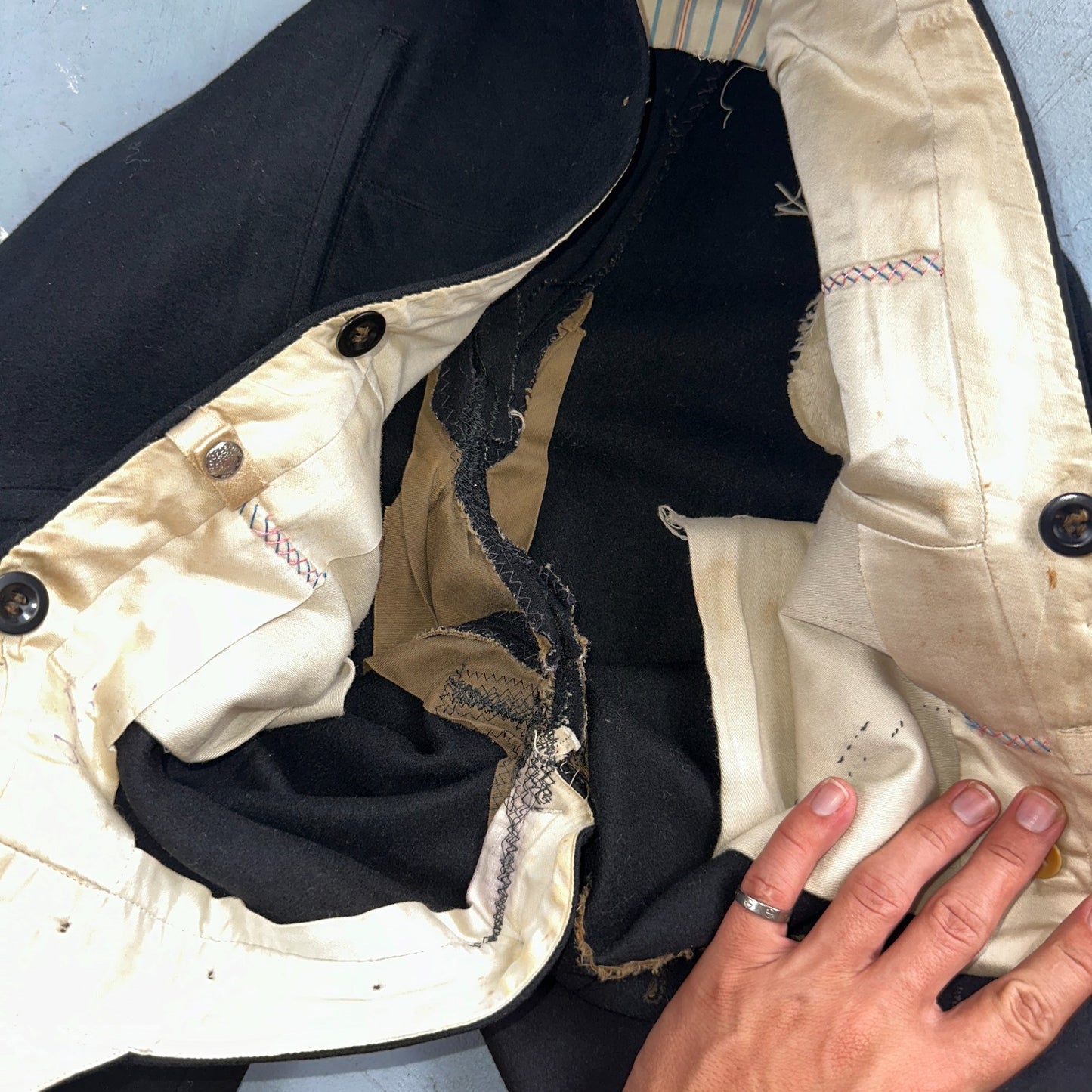 Antique 3 Pc Edwardian Morning Suit Black Wool Frock Coat Vest Pants 1890s 1900s