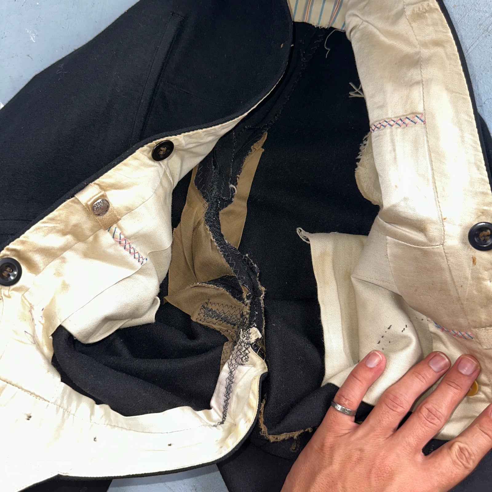 Antique 3 Pc Edwardian Morning Suit Black Wool Frock Coat Vest Pants 1890s 1900s