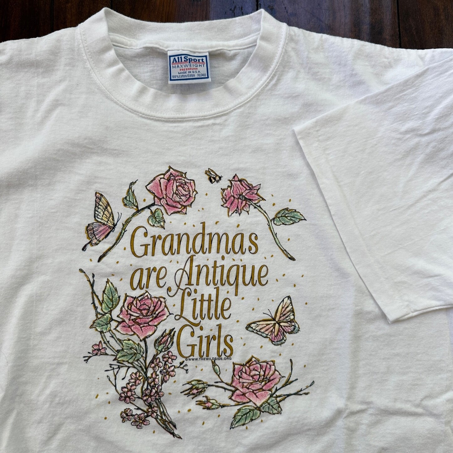 Grandma Antique Girl Cute VTG T Shirt 90s All Sport Collecting Roses Junk Garage
