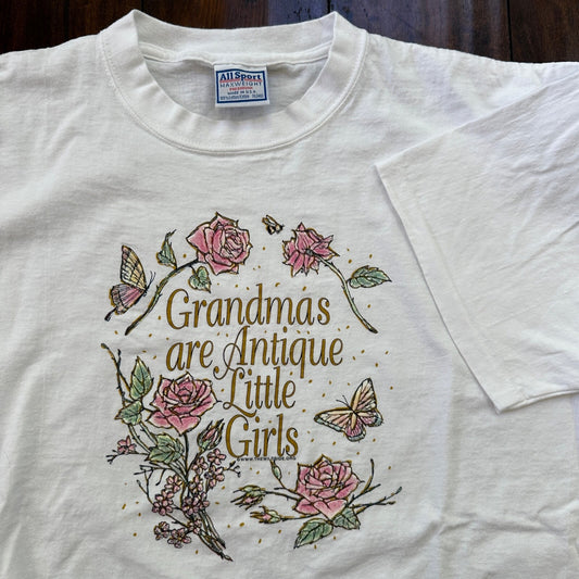 Grandma Antique Girl Cute VTG T Shirt 90s All Sport Collecting Roses Junk Garage