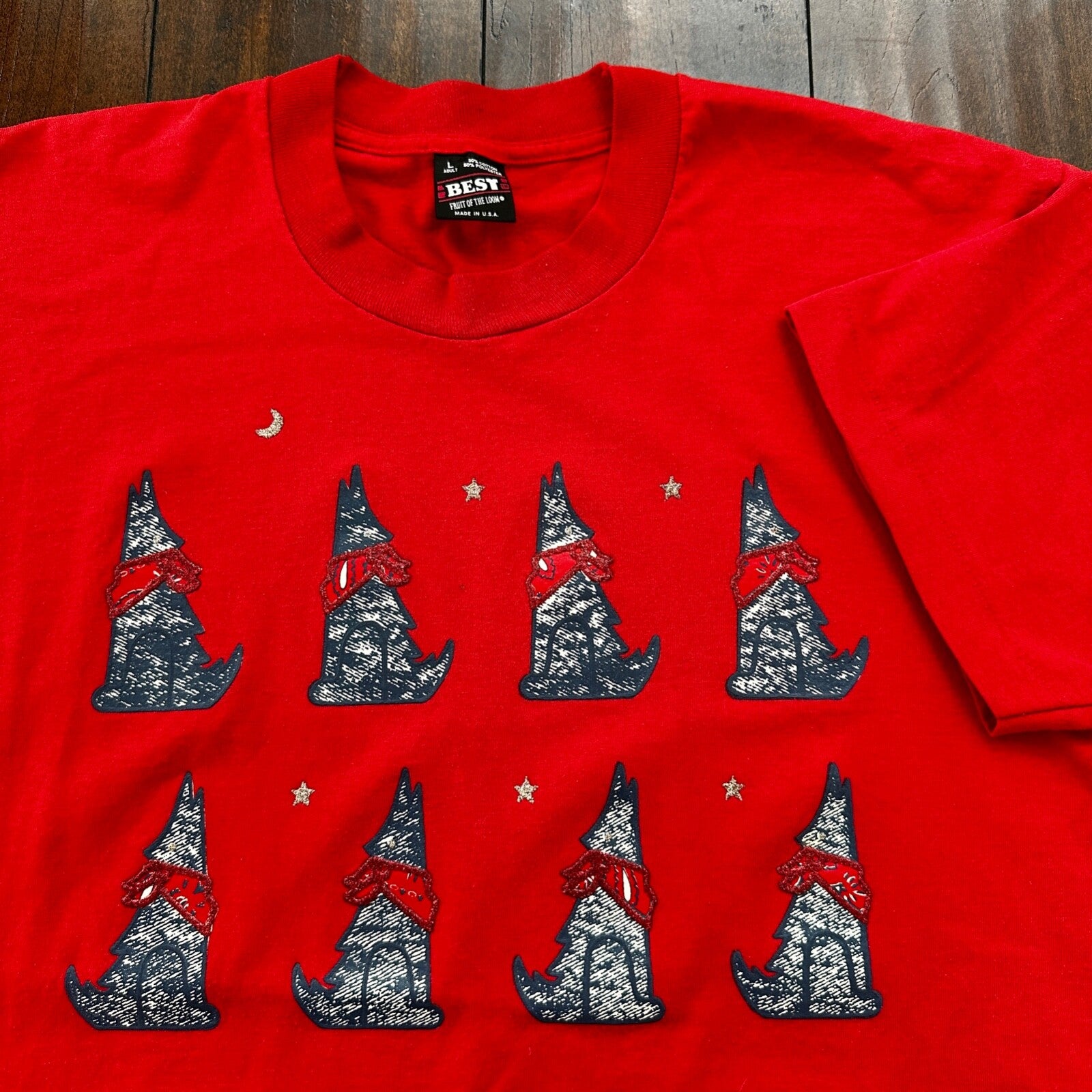 Dogs Howling At The Moon 90s Vintage T Shirt Red Cool Animals Love Cute Wolf