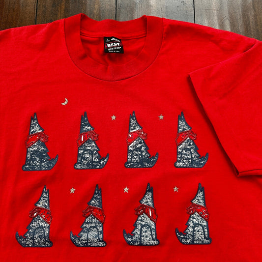 Dogs Howling At The Moon 90s Vintage T Shirt Red Cool Animals Love Cute Wolf