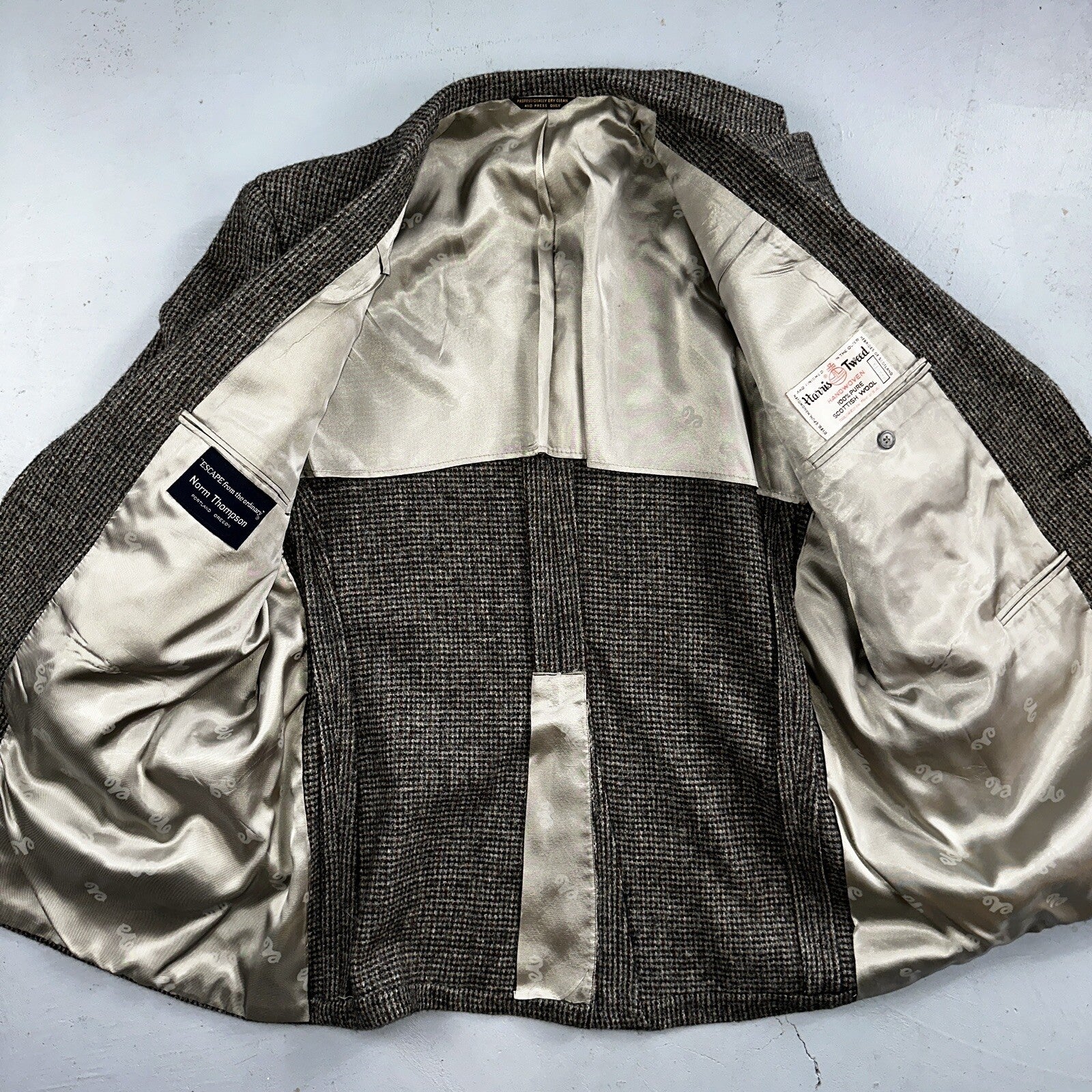 Norm Thompson VTG 80s Harris Tweed Preppy Wool Herringbone Blazer Jacket 42