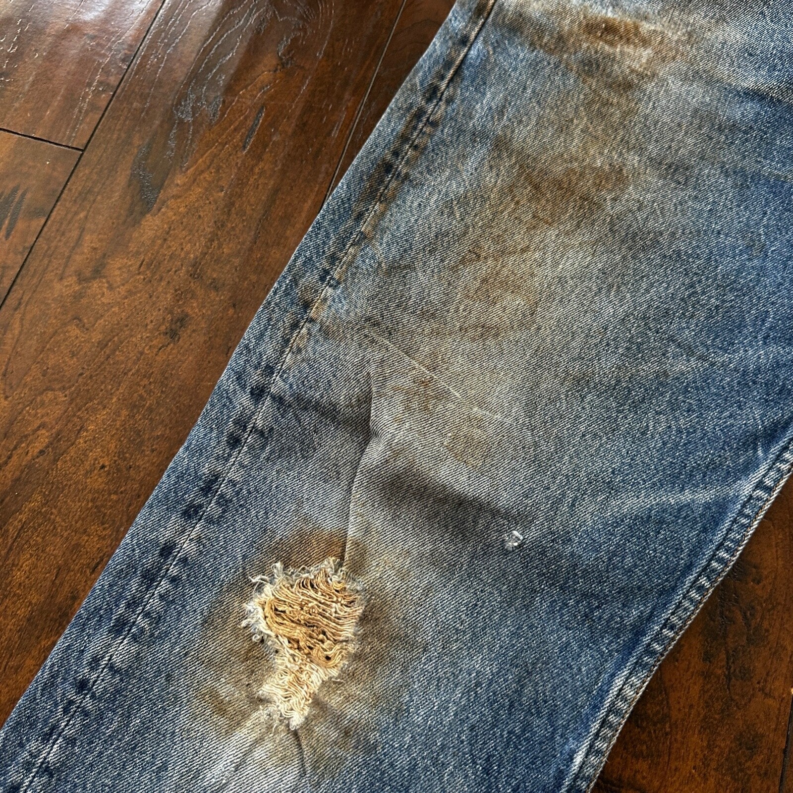 VTG 80s Levis 501 Button Fly 38x36 USA Tag Jeans Straight Wash Blue XX Act 34x32