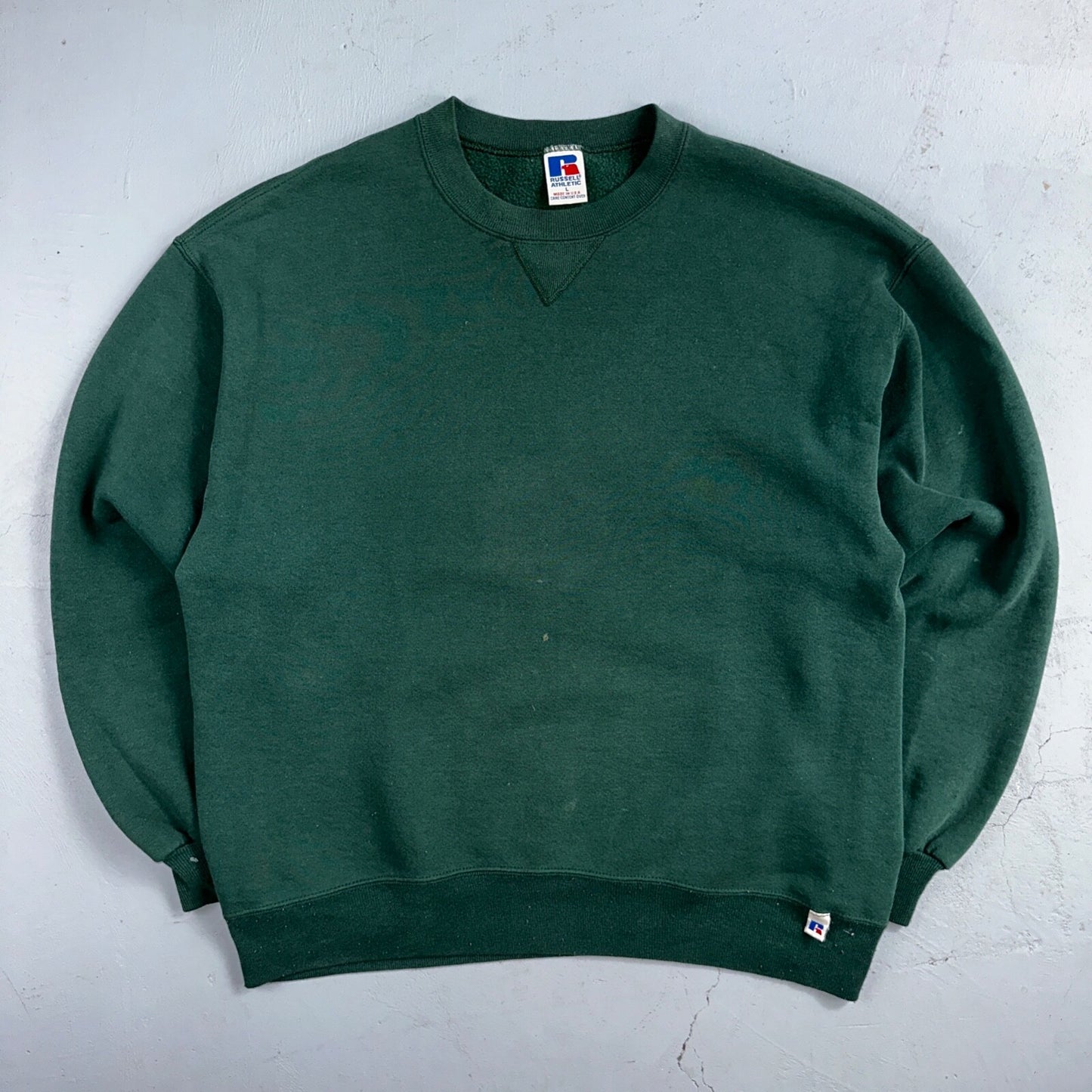 Russell Athletic USA L Sweatshirt 90s VTG Crewneck Green Basic Blank Essential