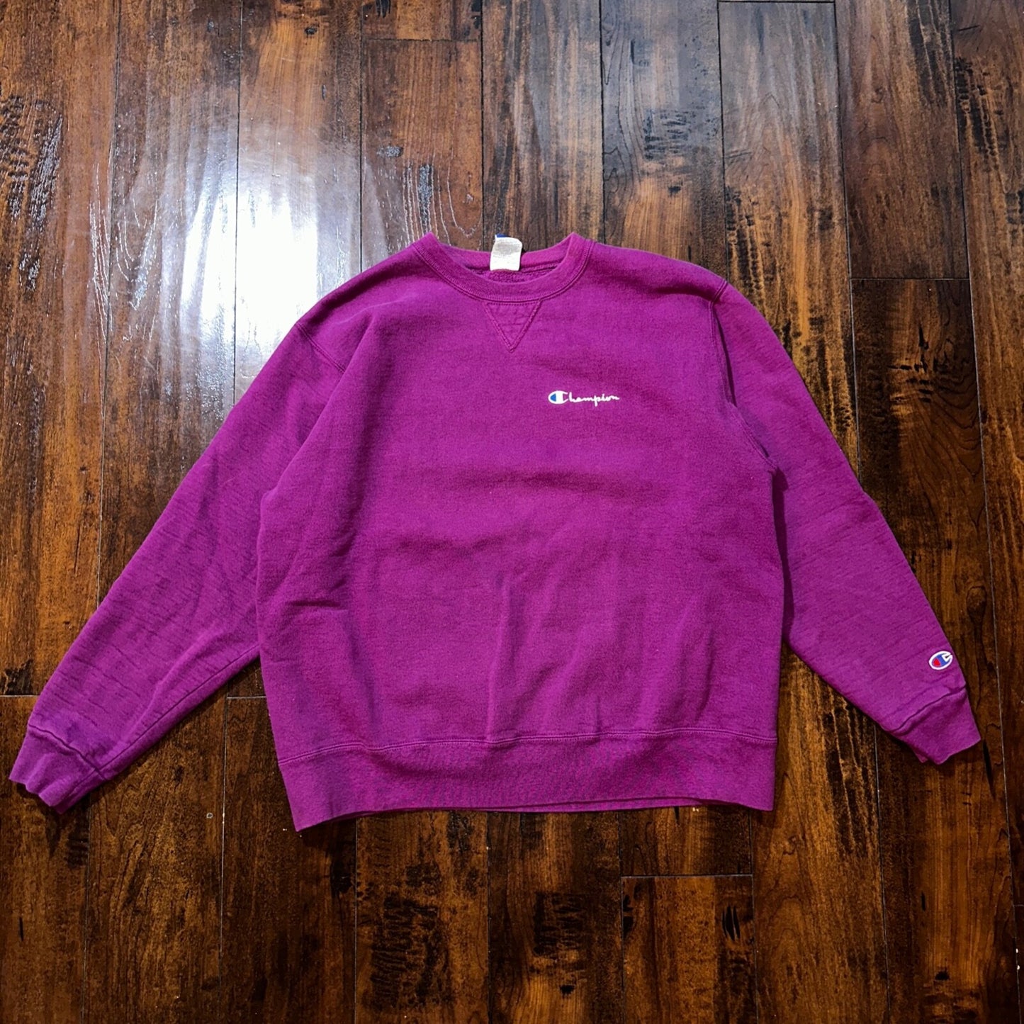 Champion Vintage XL 90s USA Purple Weave Sweatshirt Blank 80s Jumper Sweater