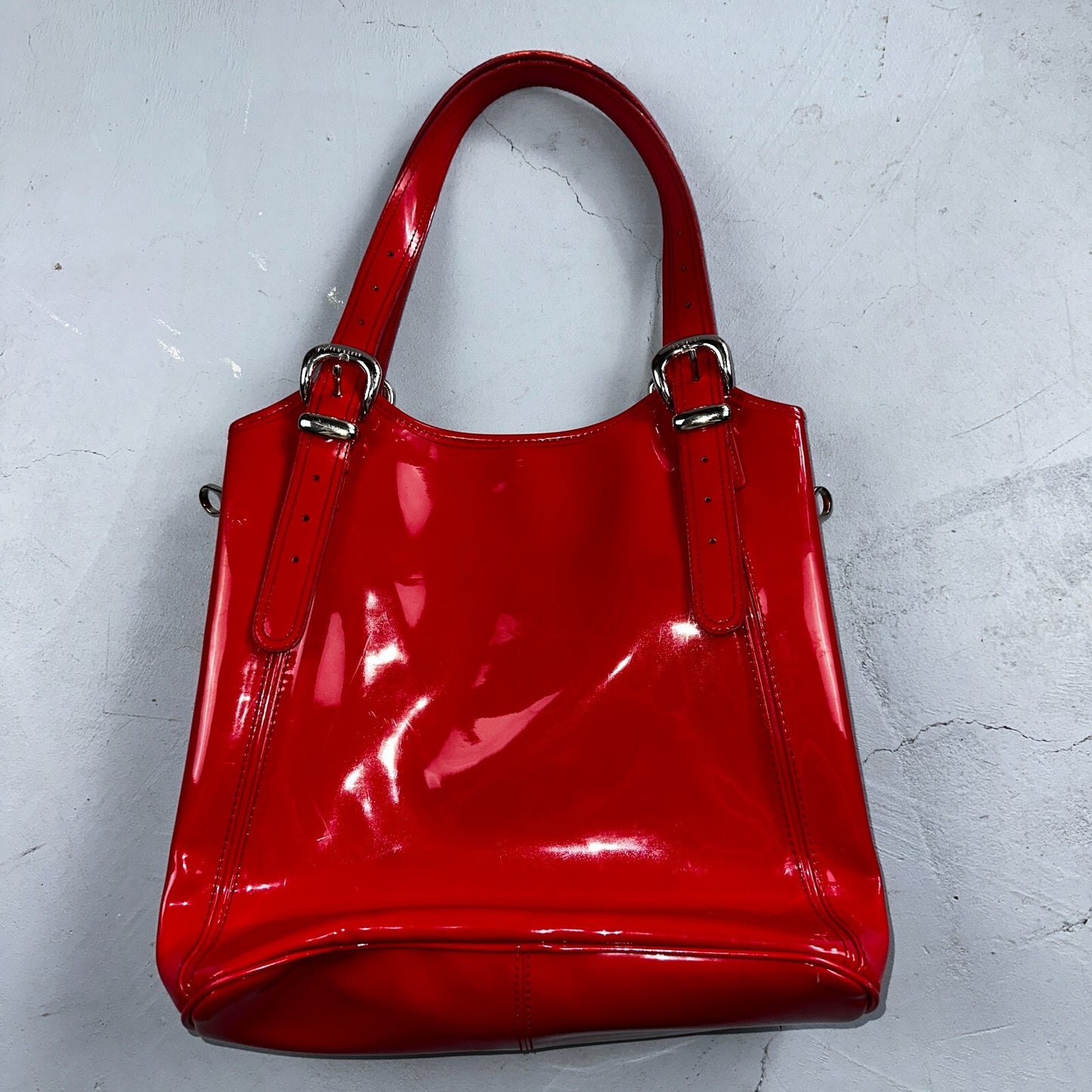 Ted Baker Red Patent Leather Quilted Large Stitch Tote Bag Purse Statement Y2K