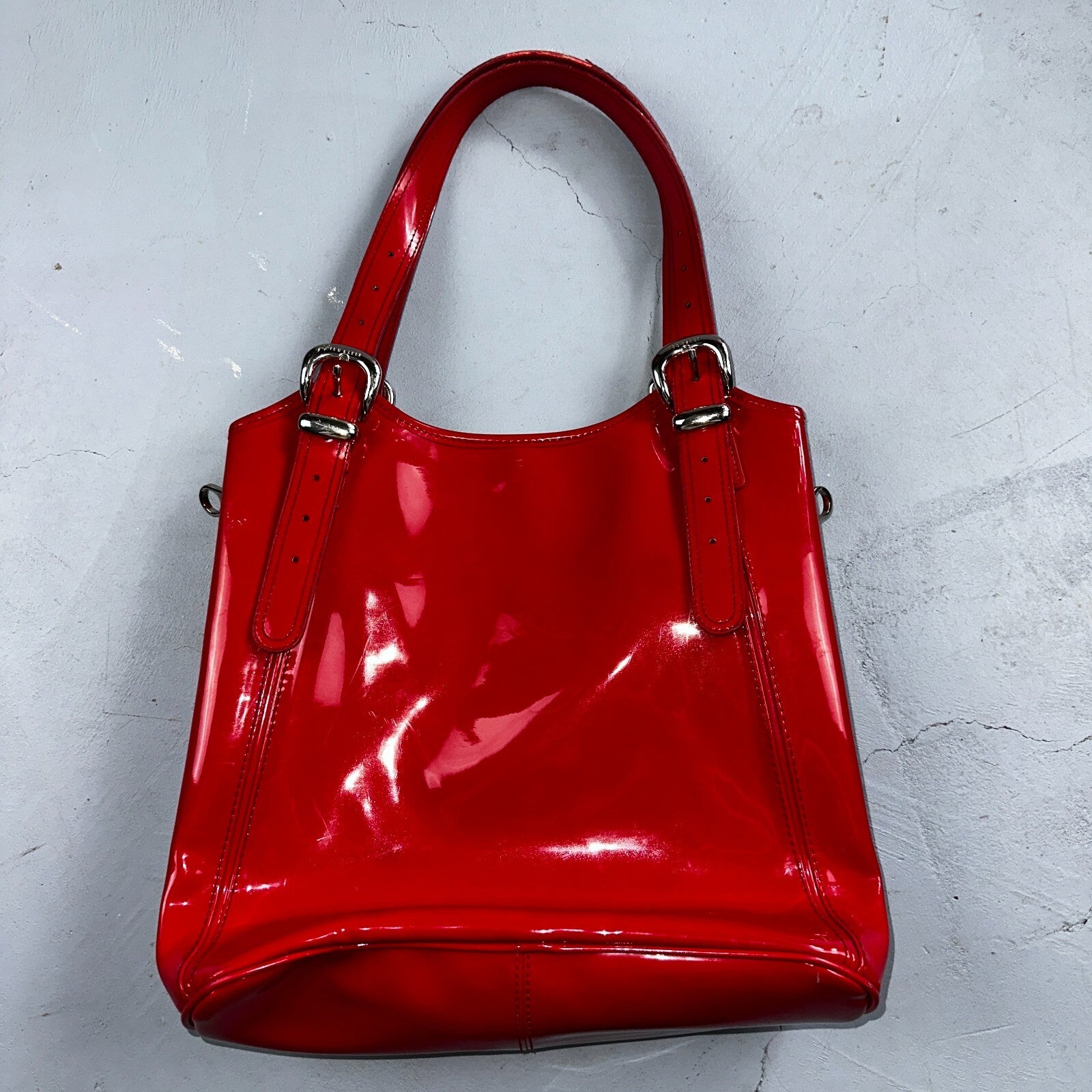 Ted Baker Red Patent Leather Quilted Large Stitch Tote Bag Purse Statement Y2K