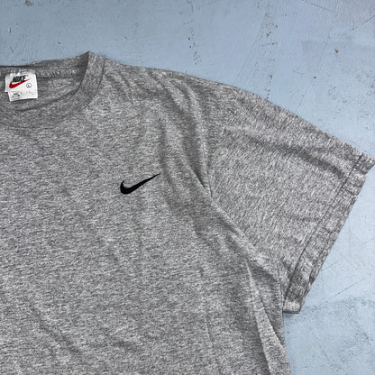 Nike 90s White Tag Basic VTG T Shirt Gray Simple Center Side Swoosh Gym USA