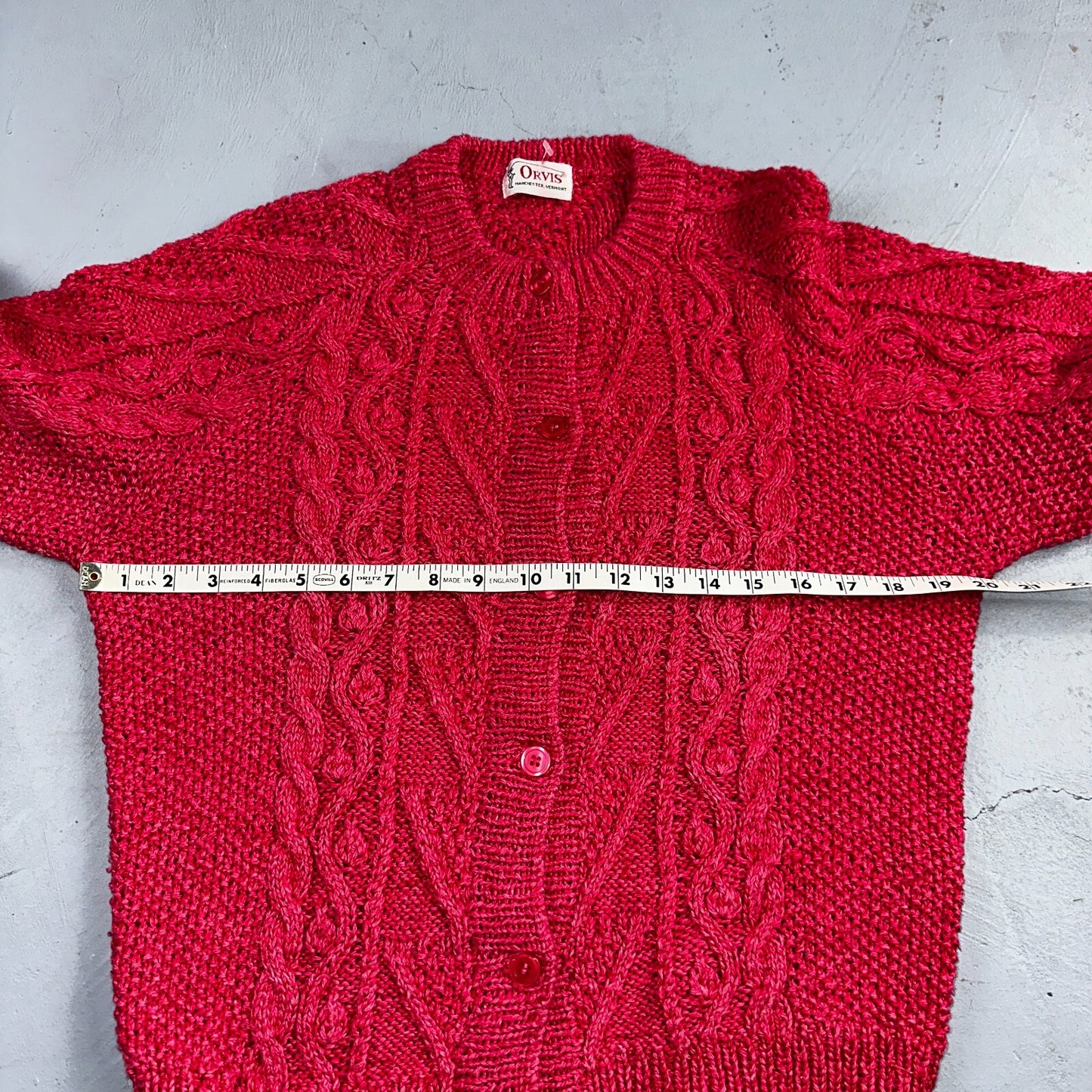 Vintage Orvis Sweater Cardigan Womens Pink Wool Cable Knit Chunky Vermont 90s