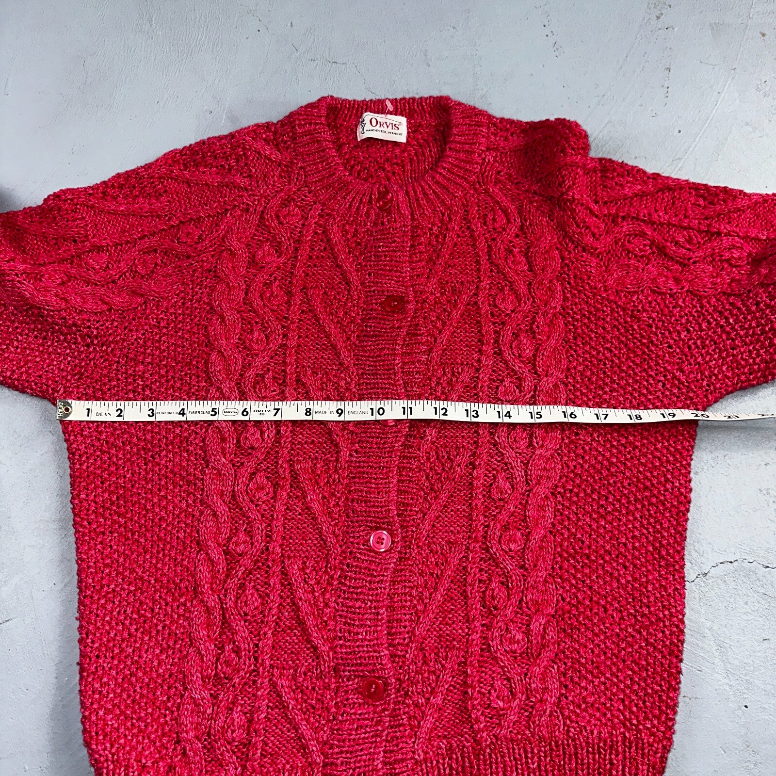 Vintage Orvis Sweater Cardigan Womens Pink Wool Cable Knit Chunky Vermont 90s