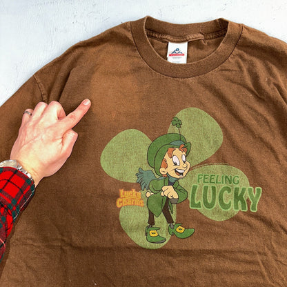 Lucky Charms VTG T Shirt Leprechaun Cereal Promo General Mills Rap XL Brown