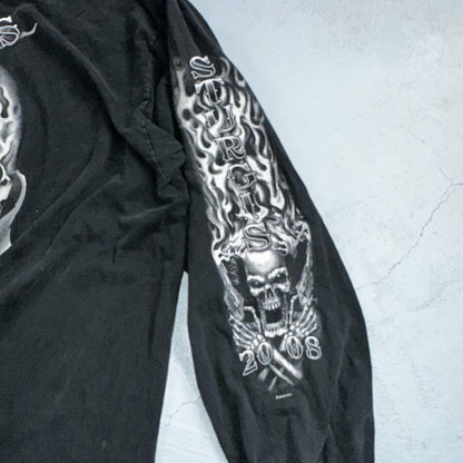 Sturgis Y2K Skulls Long Sleeve VTG T Shirt Biker Motorcycle 2008 Black Grunge