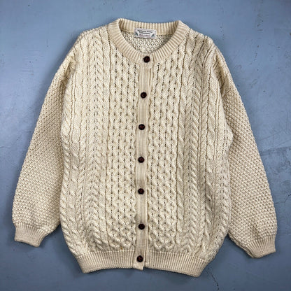 Highland Home Industries Cardigan Sweater VTG 70s Large Cable Knit Scotland Wool