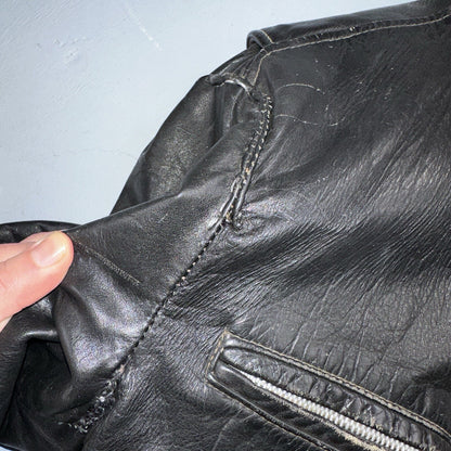 Vintage 50s 60s Black Leather Motorcycle Jacket Cafe Racer Biker 38 1950s 1960s