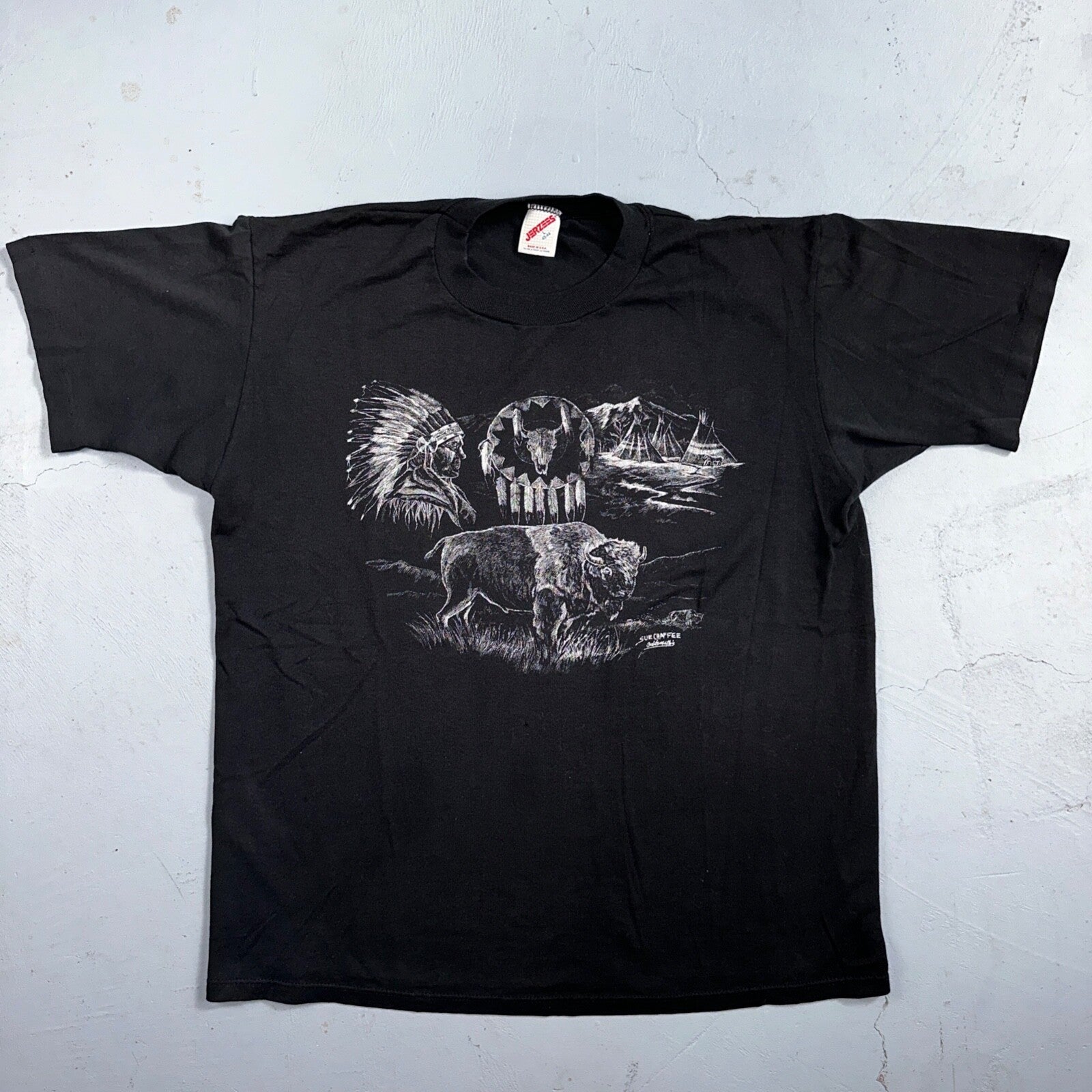 Buffalo Native American Jerzees VTG T Shirt Single Stitch Spirits Sue Chaffee
