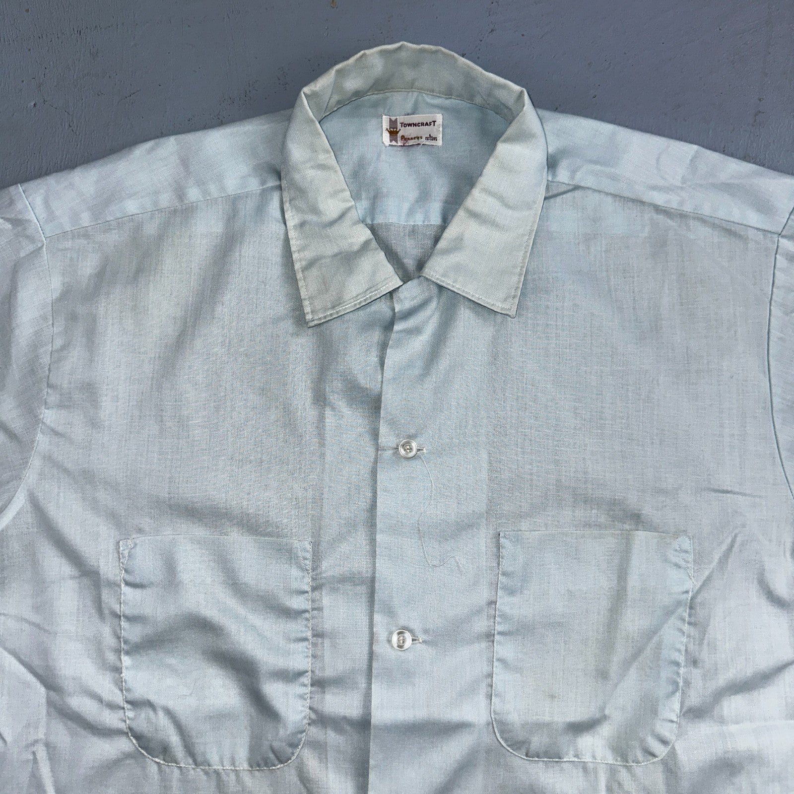 Vtg 50s 60s Penneys Towncraft Loop Collar Shirt Mens L Blue Simple Light Camp