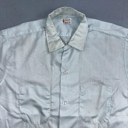 Vtg 50s 60s Penneys Towncraft Loop Collar Shirt Mens L Blue Simple Light Camp