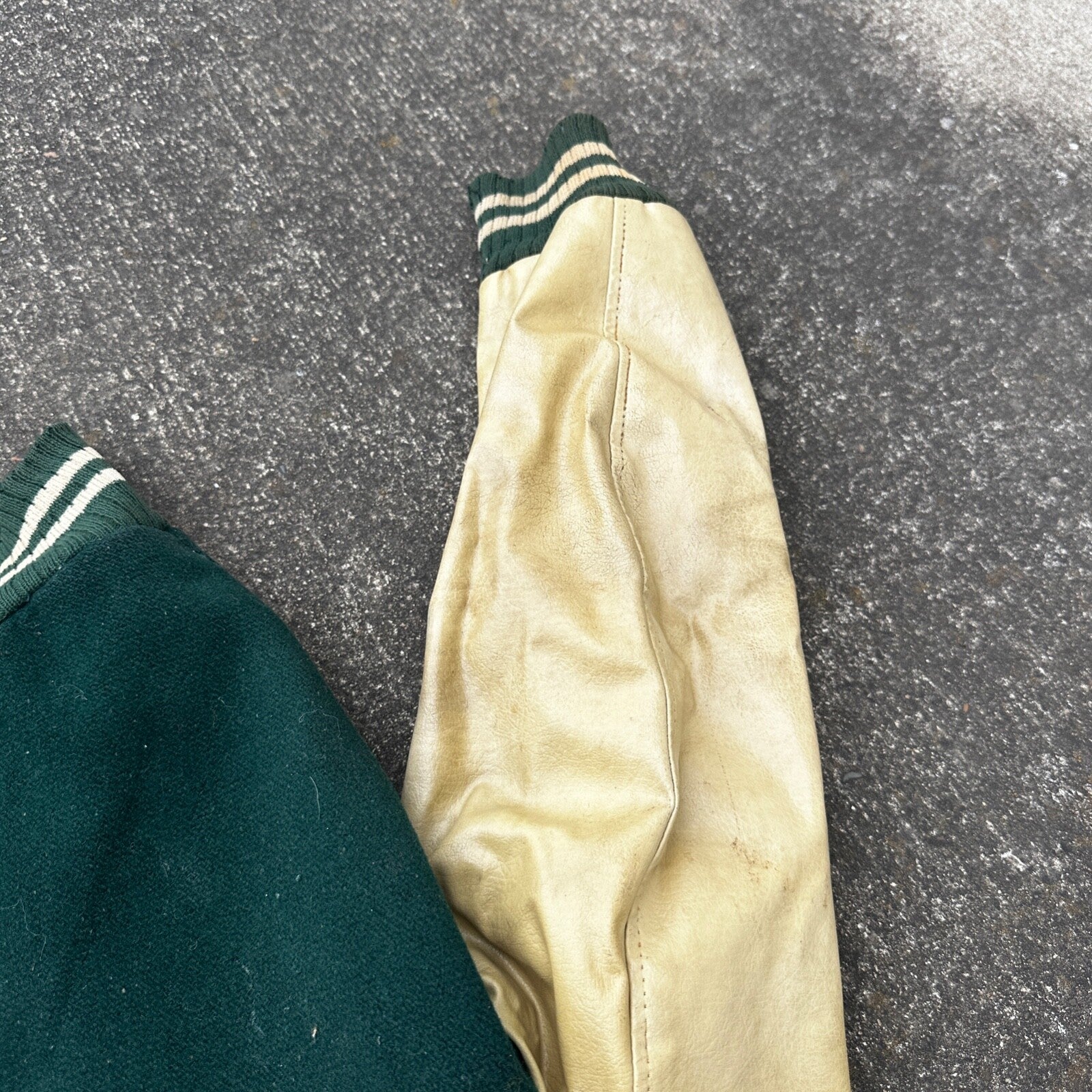 Vintage Letterman Jacket Green White Leather Wool TOM Named Simple Basic 1960s