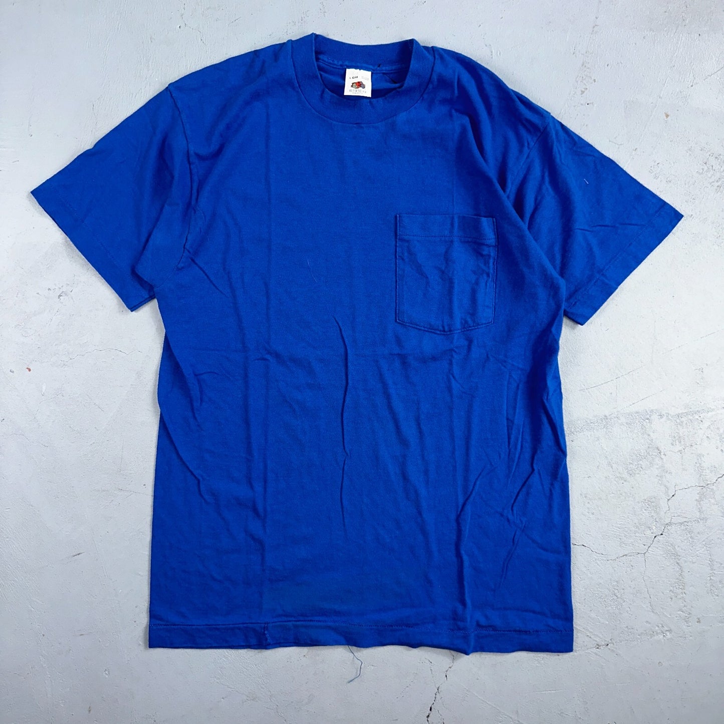 FOTL Blank 90s VTG T Shirt USA Pocket Blue Basic Simple Single Stitch Selvedge