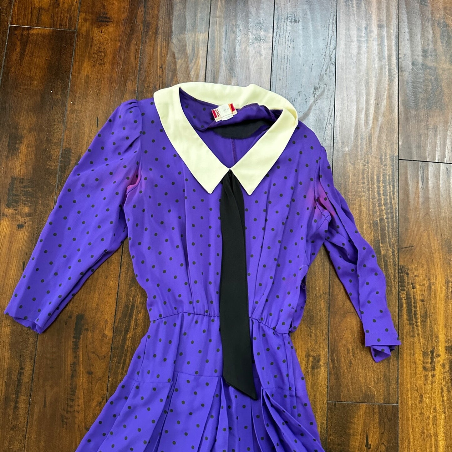 Vintage Katie MFG Purple Print Polka Dot 80s Midi Dress Size Small