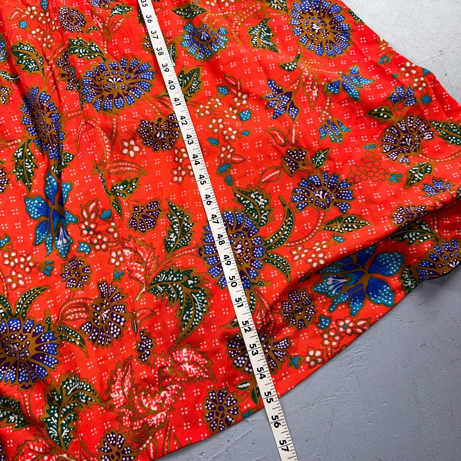 Vintage Denise Maxi Dress Red Floral Batik Boho 70s Style Hermosa Beach CA Rare