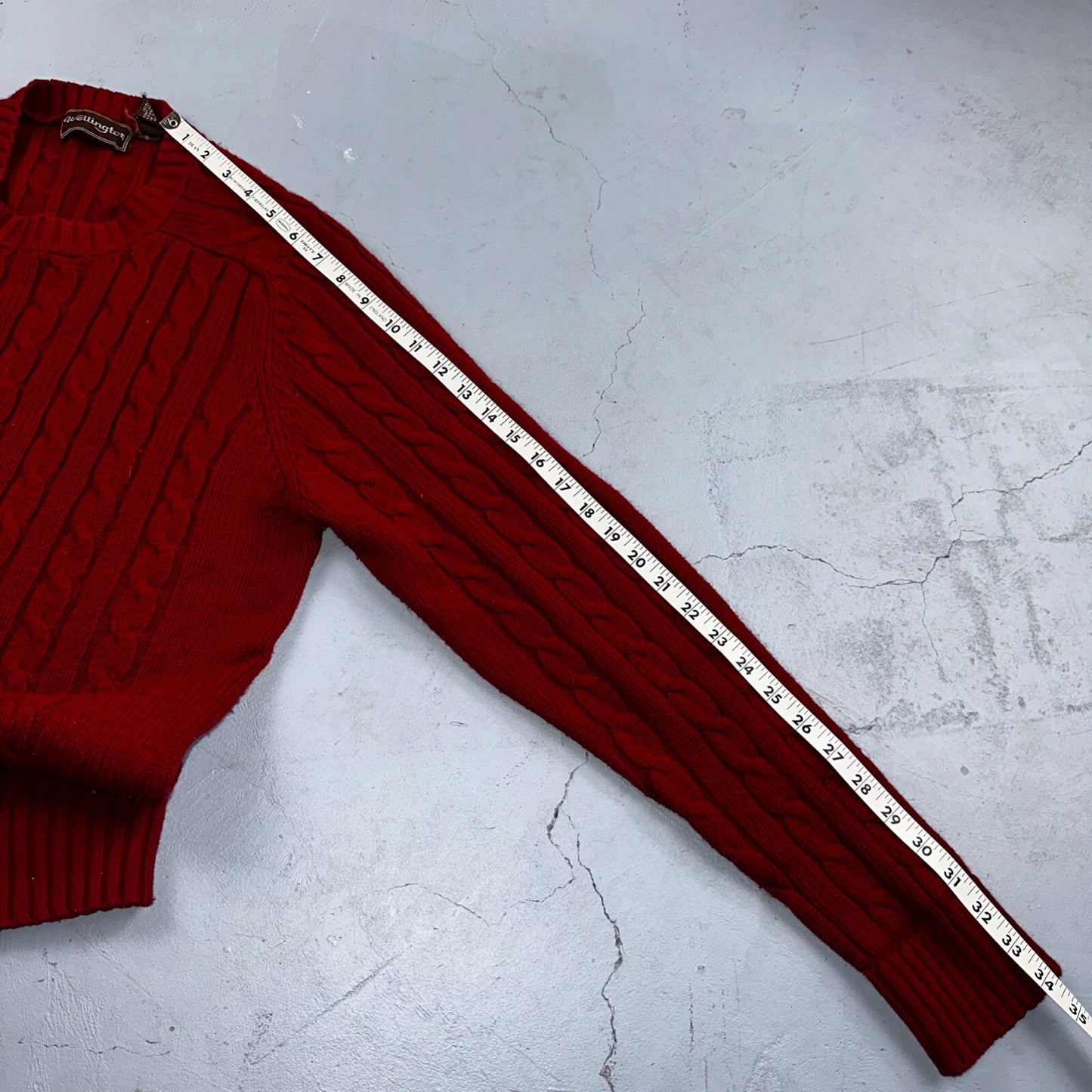 Vintage Wellington Acrylic Sweater XL Mens 80s Crewneck Red Cable Knit Fisherman