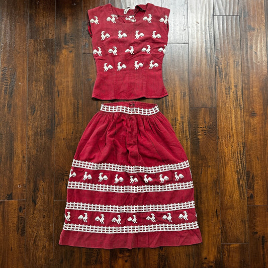 Vintage USA Rockabilly Womens Dress Shirt Skirt 60s 70s Guatemala Rigalt Mexico