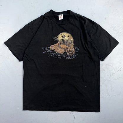 Otter Black 90s XL VTG T Shirt Cute Oregon Beaver River Forest Animal Rap Tee