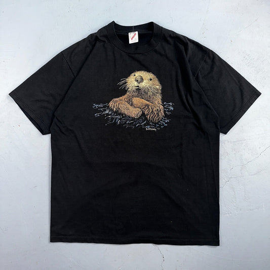 Otter Black 90s XL VTG T Shirt Cute Oregon Beaver River Forest Animal Rap Tee