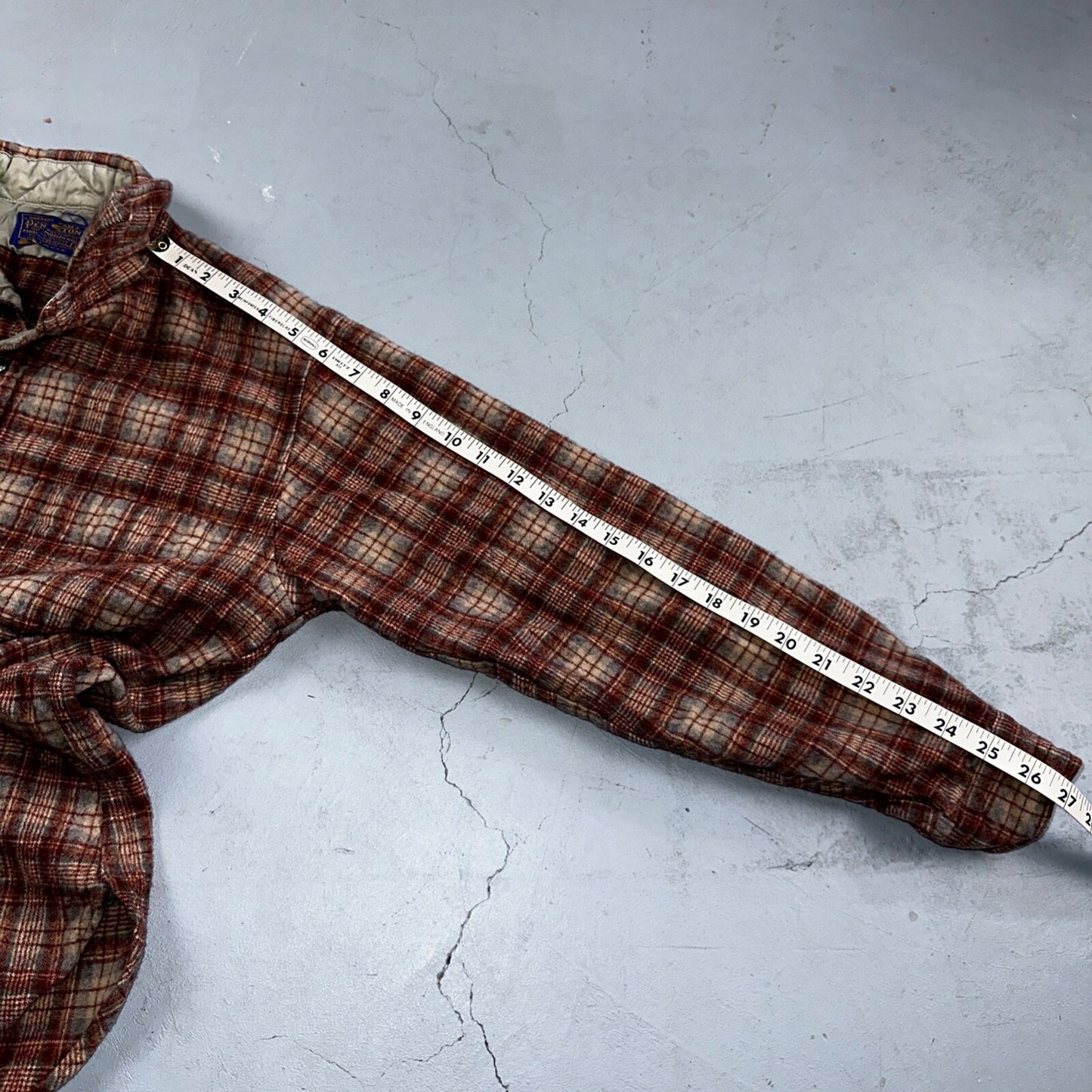 Pendleton Vintage 70s Woolen Mills Virgin Wool Lodge Shirt Red Plaid Mens L