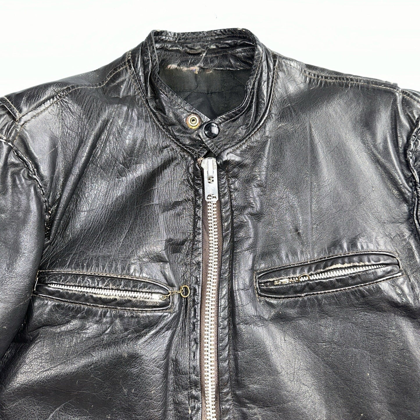 Vintage 50s 60s Black Leather Motorcycle Jacket Cafe Racer Biker 38 1950s 1960s