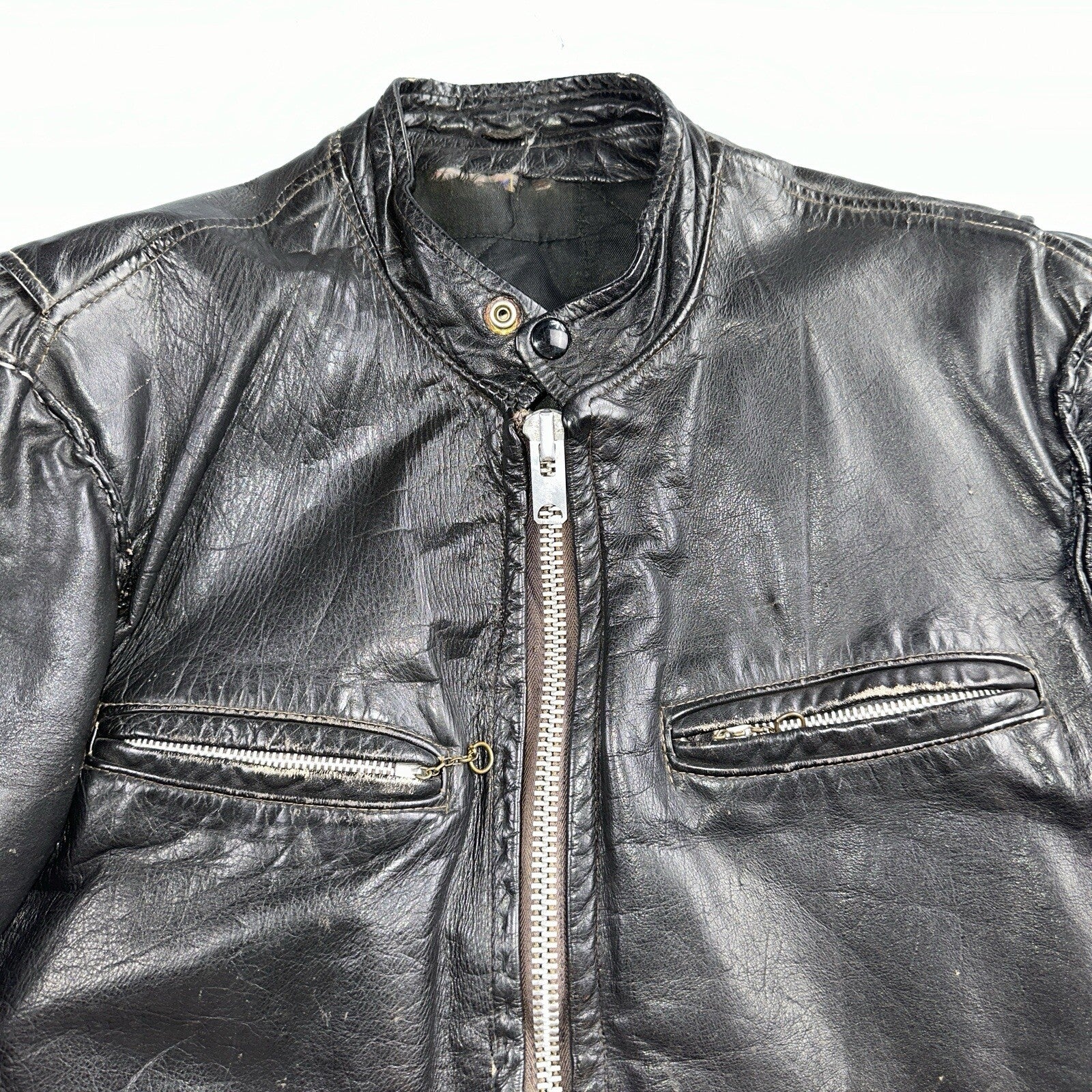 Vintage 50s 60s Black Leather Motorcycle Jacket Cafe Racer Biker 38 1950s 1960s