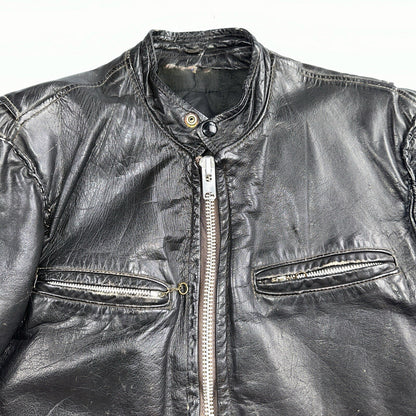 Vintage 50s 60s Black Leather Motorcycle Jacket Cafe Racer Biker 38 1950s 1960s