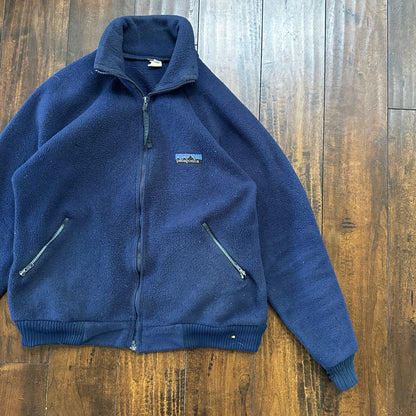 Patagonia Vintage 80s Zip Up Fleece Jacket Navy Blue Full Bomber 90s Deep Pile