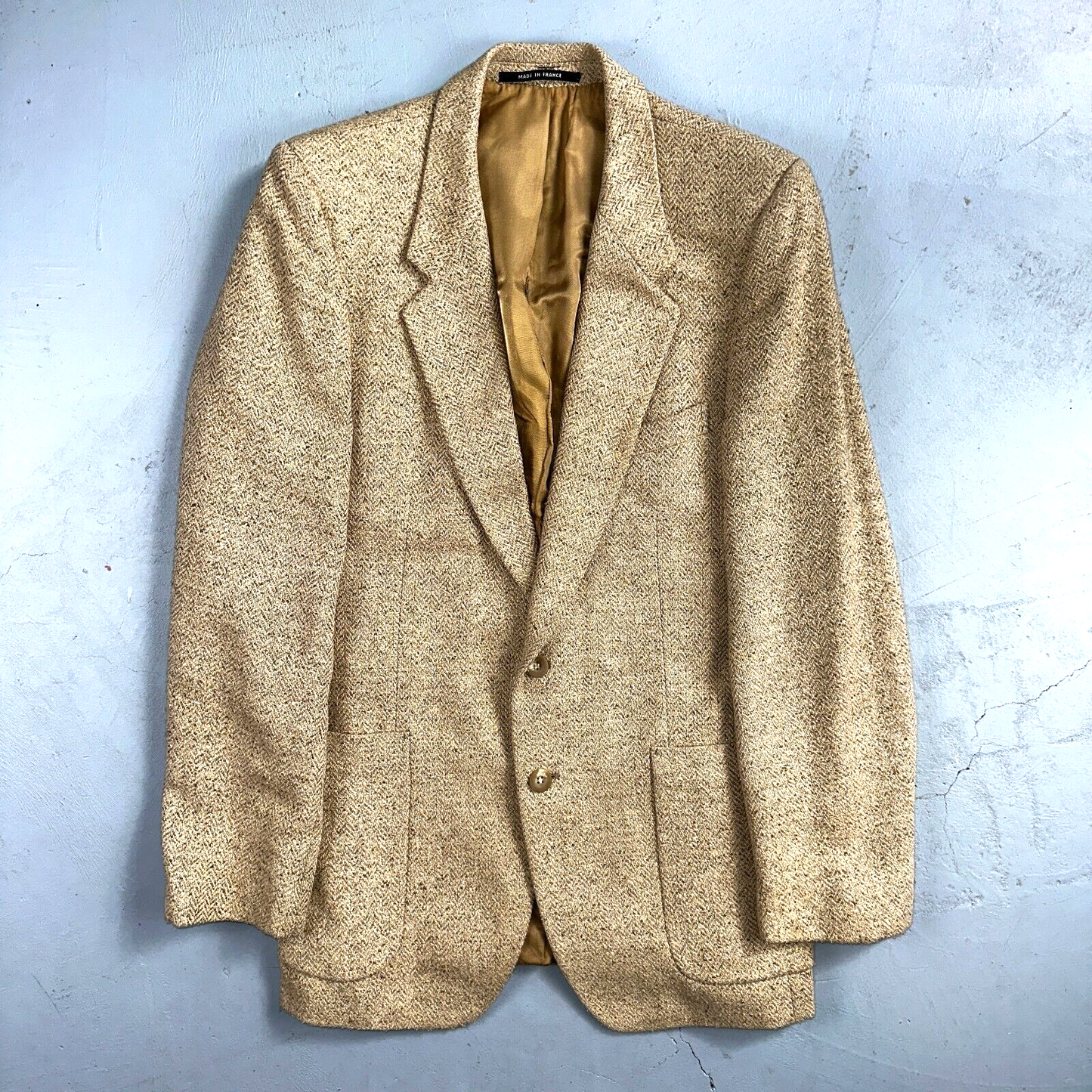 YSL Yves Saint Laurent Vintage Beige Tweed Jacket 38 Blazer Coat France Suit 80s