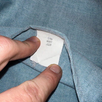 LL Bean Chambray Shirt Mens Size 15 34 Reg Button Long Sleeve Blue Cotton