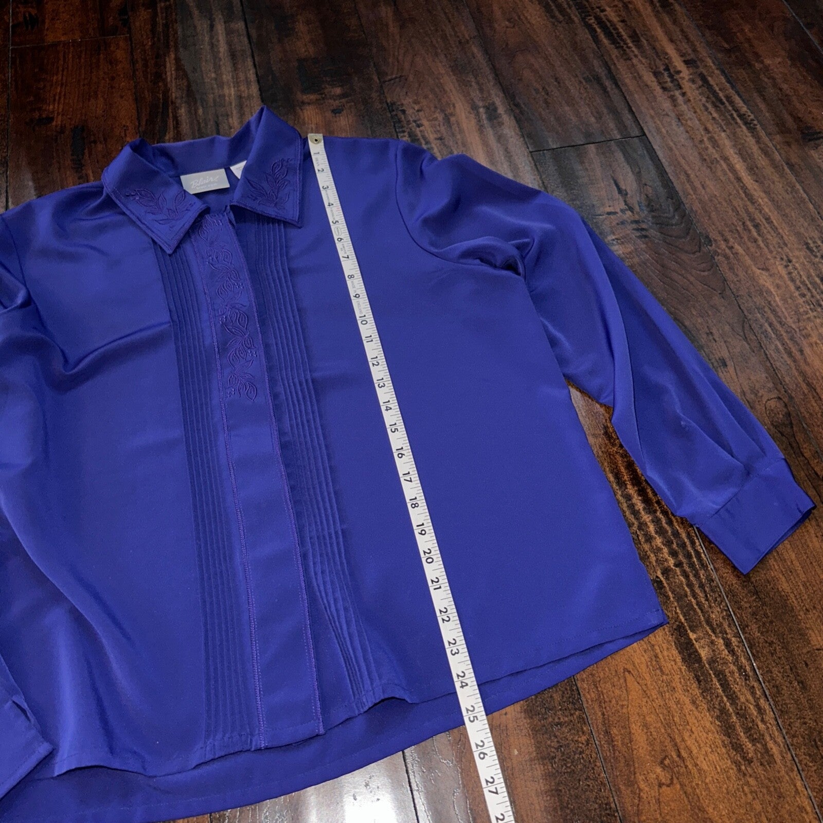 Vtg 80s Blair Women's Top Button Down Shirt Long Sleeve Blue Floral Size L