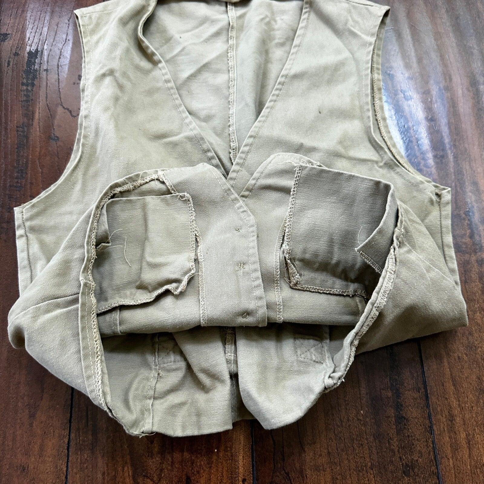 VTG Male Vest Adult Beige Canvas 60s 70s Shooting Hunting buckle back