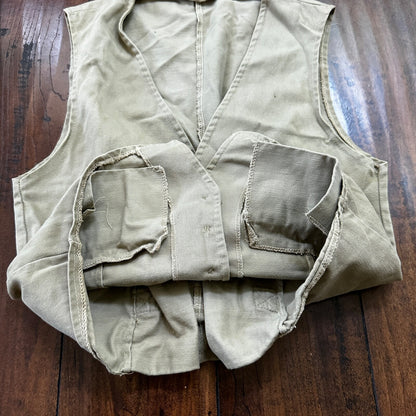 VTG Male Vest Adult Beige Canvas 60s 70s Shooting Hunting buckle back