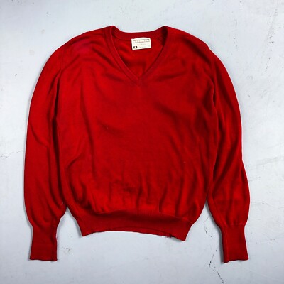 Lord Jeff VTG Medium M Pull Over Sweater Cotton Red USA 1970s 70s V Neck