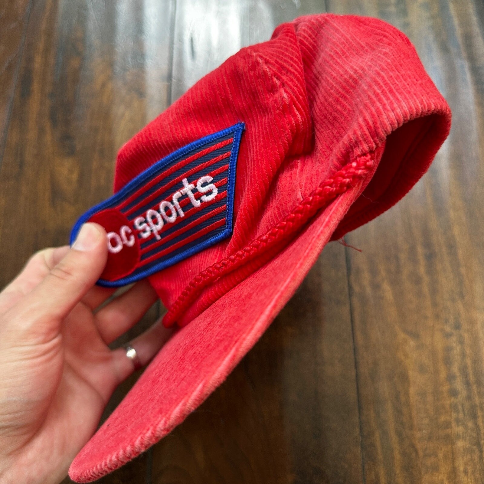 ABC Sports Corduroy Red VTG Hat Cap Snapback 80s TV Television Basketball