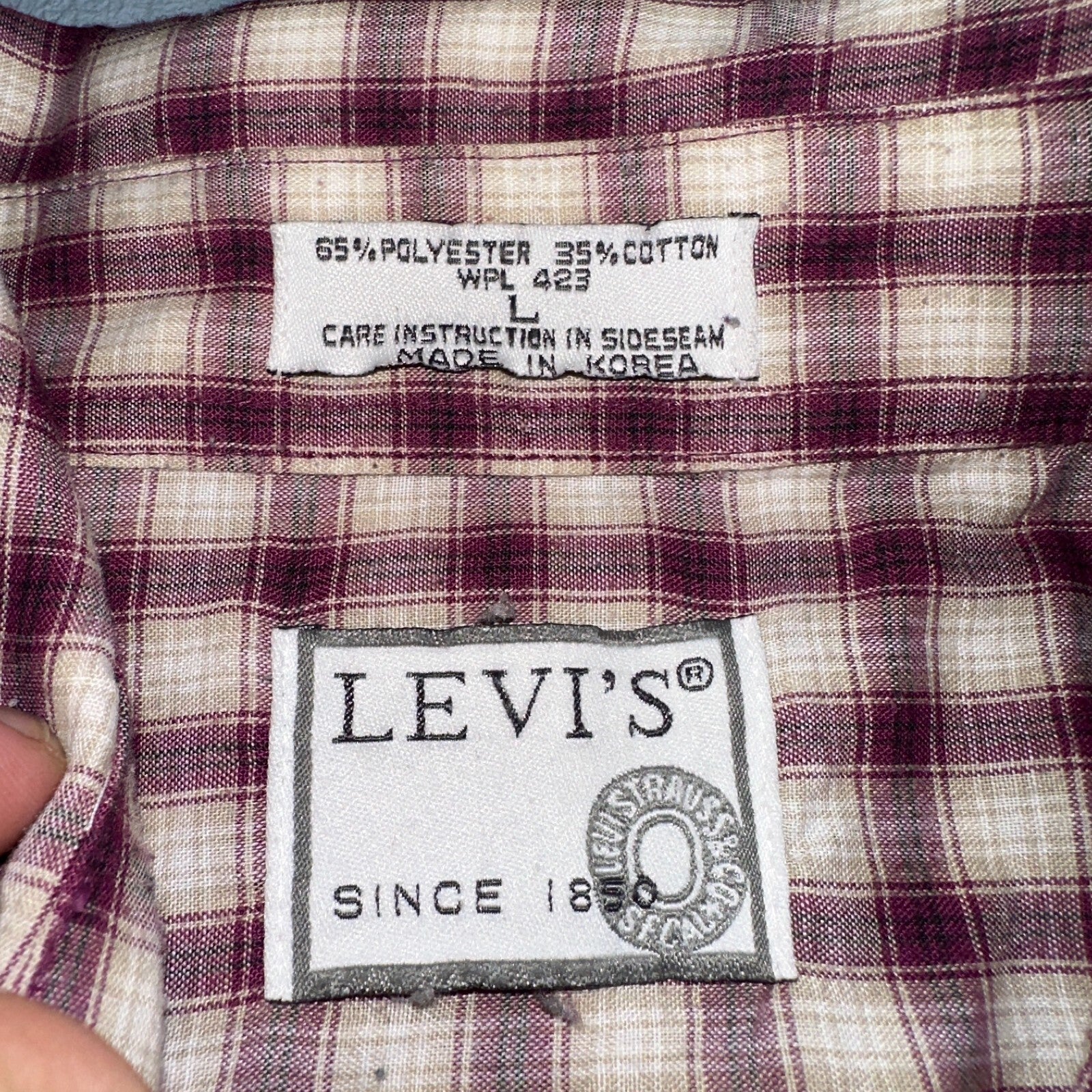 Levis VTG 1980s Pearl Snap Button Shirt Mens L Plaid 80s Cowboy Shirt Korea LS