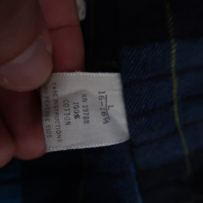 VTG 1970s Men's L Blue Flannel Shirt Black Ribbed Ricky Monzini USA Rockabilly