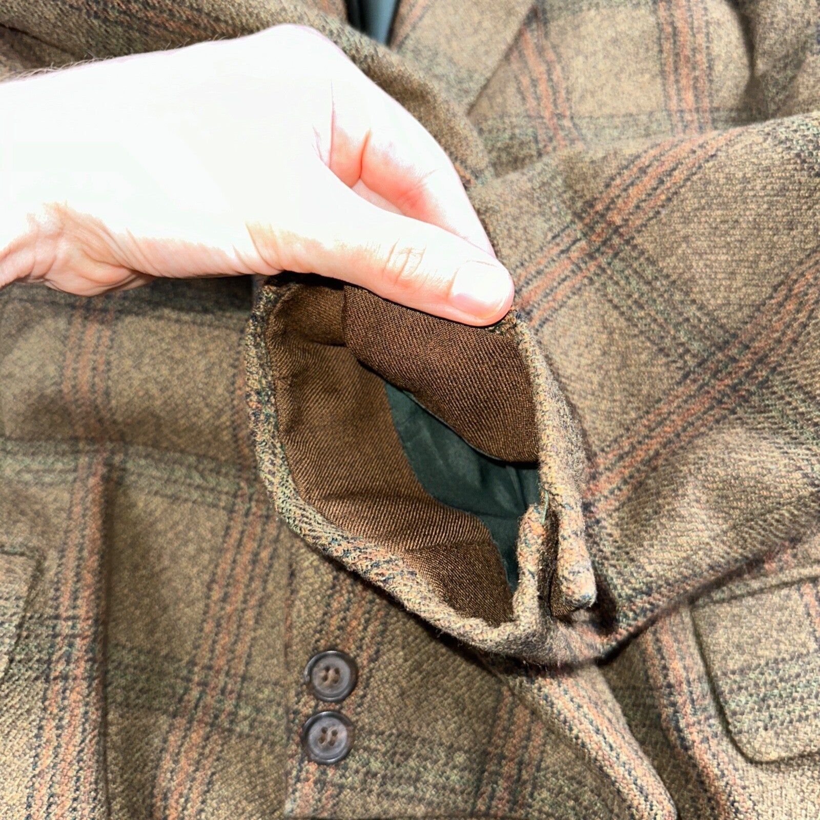 VTG Mens Suit 42 Jacket Sport Coat Rockabilly 80s 70s Wool Stripe Brown Short