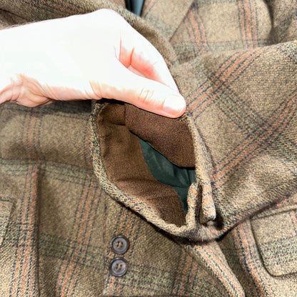 VTG Mens Suit 42 Jacket Sport Coat Rockabilly 80s 70s Wool Stripe Brown Short